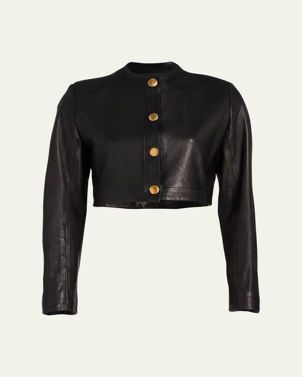 Leather Cropped Single-Breasted Jacket